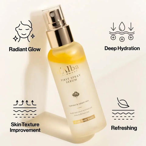 d‘aiba Korean Skincare White Truffle Spray - Hydrating Serum for Dry/Sensitive Skin, Instant Glow, 24H Moisture