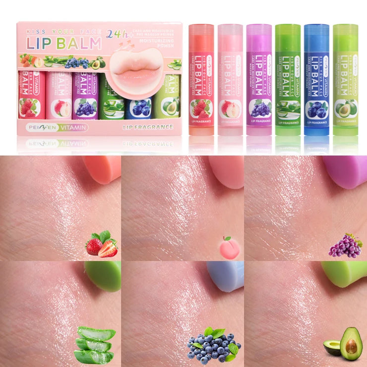 DNM Multi Fruit Flavors Moisturizing Hydrating Base Lip Balm Set Makeup Lip Care Daily Care Balm for Women and Men 6Pcs Set