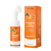 Turmeric Cleanser Sulfur Cleanser Facial Brightening Skin Tone Daily Face Wash Foam with Brush Deep Chean Skin Care