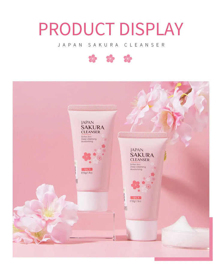 Laikou Sakura Whitening Facial Cleanser Foam Moisturizing Deep Remove Cleansing Acne Milk Oil Control Exfoliating Shrink Pores