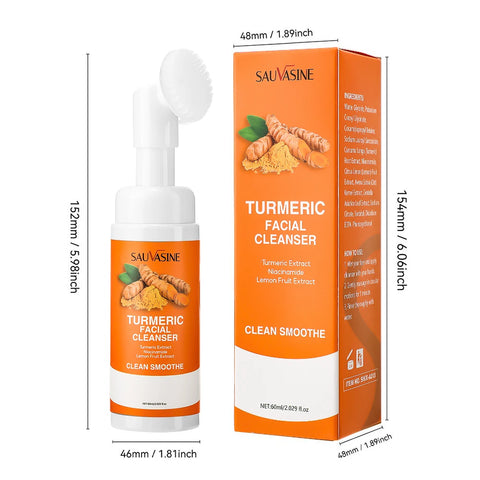 Turmeric Cleanser Sulfur Cleanser Facial Brightening Skin Tone Daily Face Wash Foam with Brush Deep Chean Skin Care