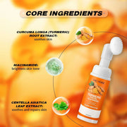 Turmeric Cleanser Sulfur Cleanser Facial Brightening Skin Tone Daily Face Wash Foam with Brush Deep Chean Skin Care