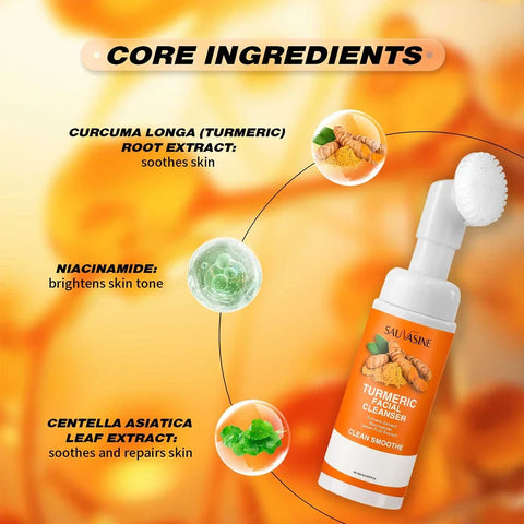 Turmeric Cleanser Sulfur Cleanser Facial Brightening Skin Tone Daily Face Wash Foam with Brush Deep Chean Skin Care