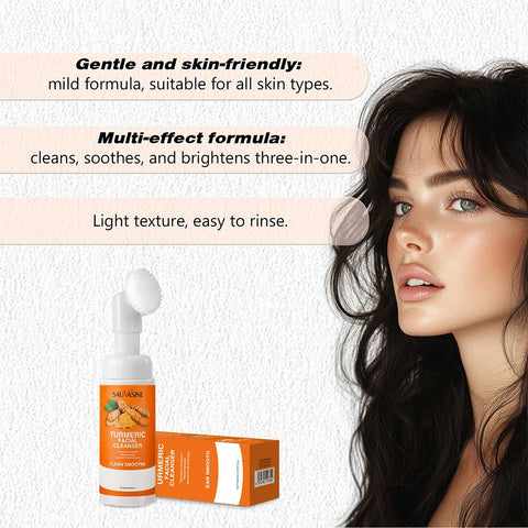 Turmeric Cleanser Sulfur Cleanser Facial Brightening Skin Tone Daily Face Wash Foam with Brush Deep Chean Skin Care