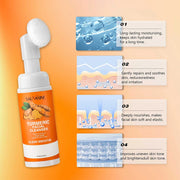 Turmeric Cleanser Sulfur Cleanser Facial Brightening Skin Tone Daily Face Wash Foam with Brush Deep Chean Skin Care