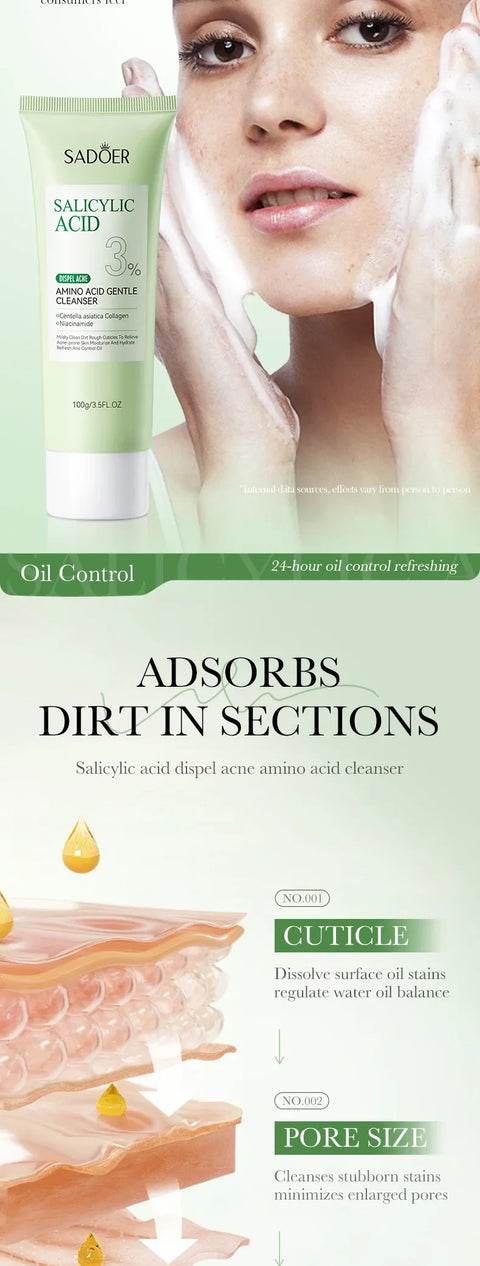 Salicylic Acid Facial Cleanser Face Wash Foam Face Cleanser Moisturizing Facial Cleansing Hydrating Skin Care Products