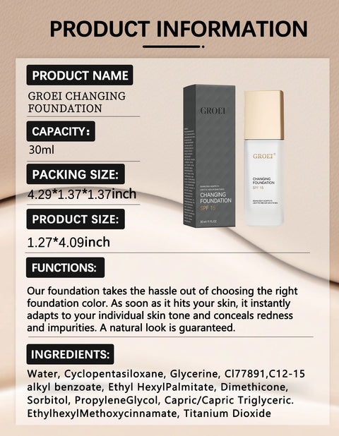 ﻿ Color Changing Foundation  Moisturizer Oil-control Hydrating Color Longwearing Waterproof Travel Coverage make up Base