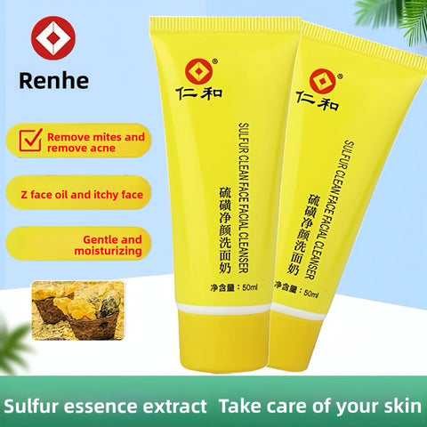 Turmeric Cleanser Sulfur Cleanser Facial Brightening Skin Tone Daily Face Wash Foam with Brush Deep Chean Skin Care