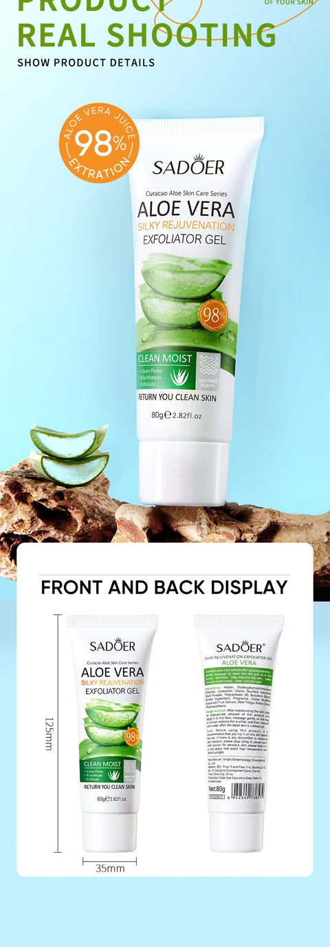 SADOER Exfoliating Aloe Vera Gel Facial Cleanser Deep Cleansing Exfoliant Gentle Tender Face Exfoliation Facial Exfoliator
