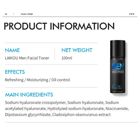 LAIKOU Men Moisturizer Toner Hydrating Improving Dry Oil Control Face Care Refreshing Rejuvenate Korean Skin Care Product 100ml