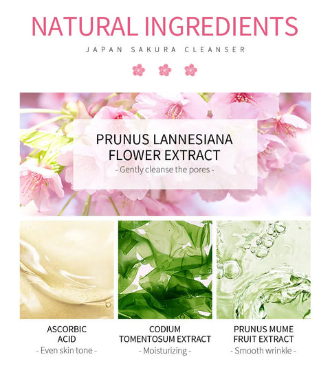 Laikou Sakura Whitening Facial Cleanser Foam Moisturizing Deep Remove Cleansing Acne Milk Oil Control Exfoliating Shrink Pores